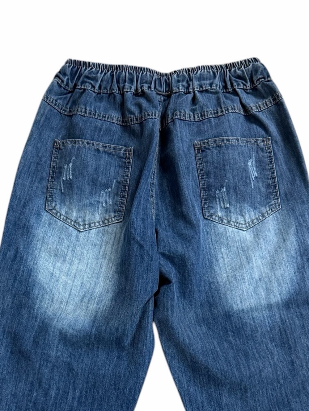 Aitailan Floral Embroidery Elastic Waist High Rise Boyfriend Crop Jeans‎ Large - Picture 9 of 10